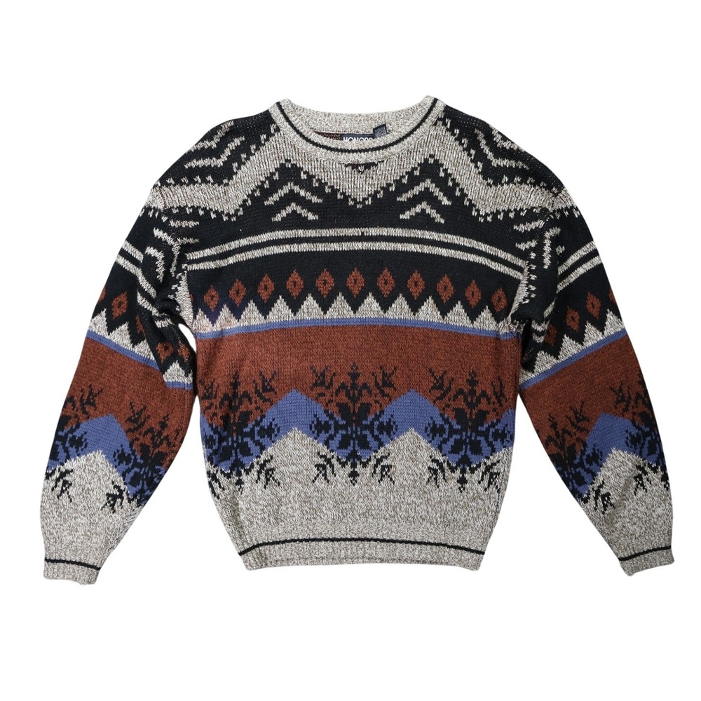 Honors Sweater Mens Medium Multicolor Excellent Vintage Geometric‎ Nordic Knit